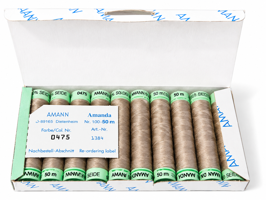 10 Fil à coudre 100 % soie AMANN Amanda – 50 m – Tons beige & crème