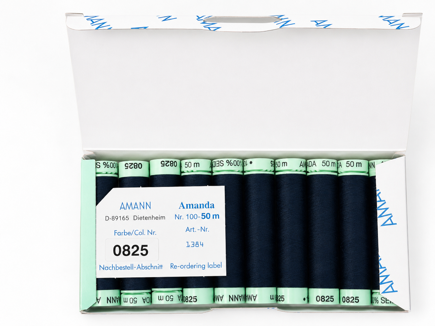 10 Bobines de fil à coudre 100 % soie AMANN Amanda – 50 m – Tons bleus