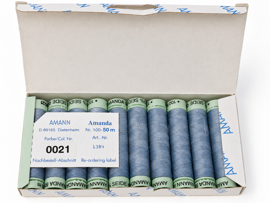 10 Bobines de fil à coudre 100 % soie AMANN Amanda – 50 m – Tons bleus