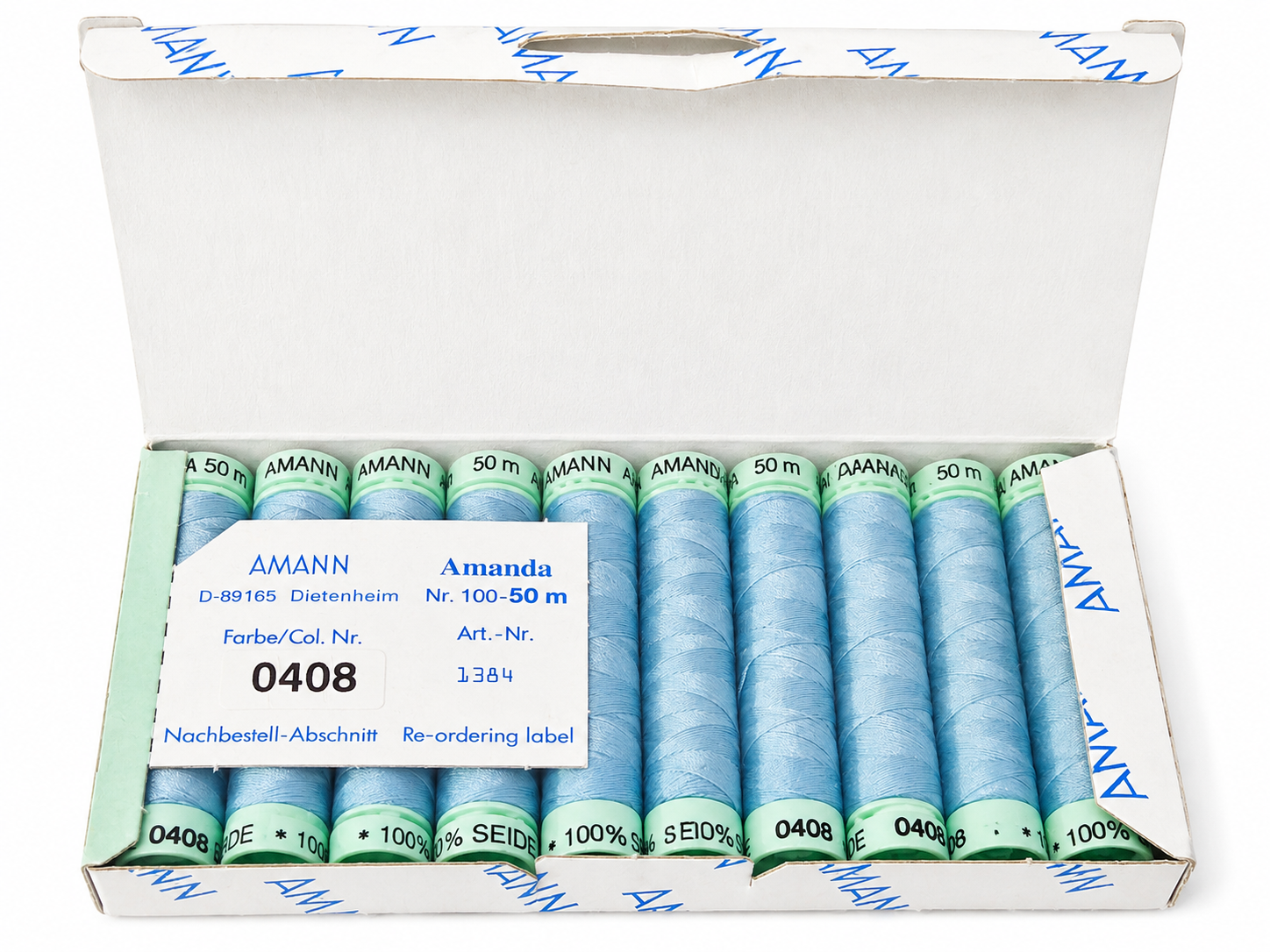10 Bobines de fil à coudre 100 % soie AMANN Amanda – 50 m – Tons bleus