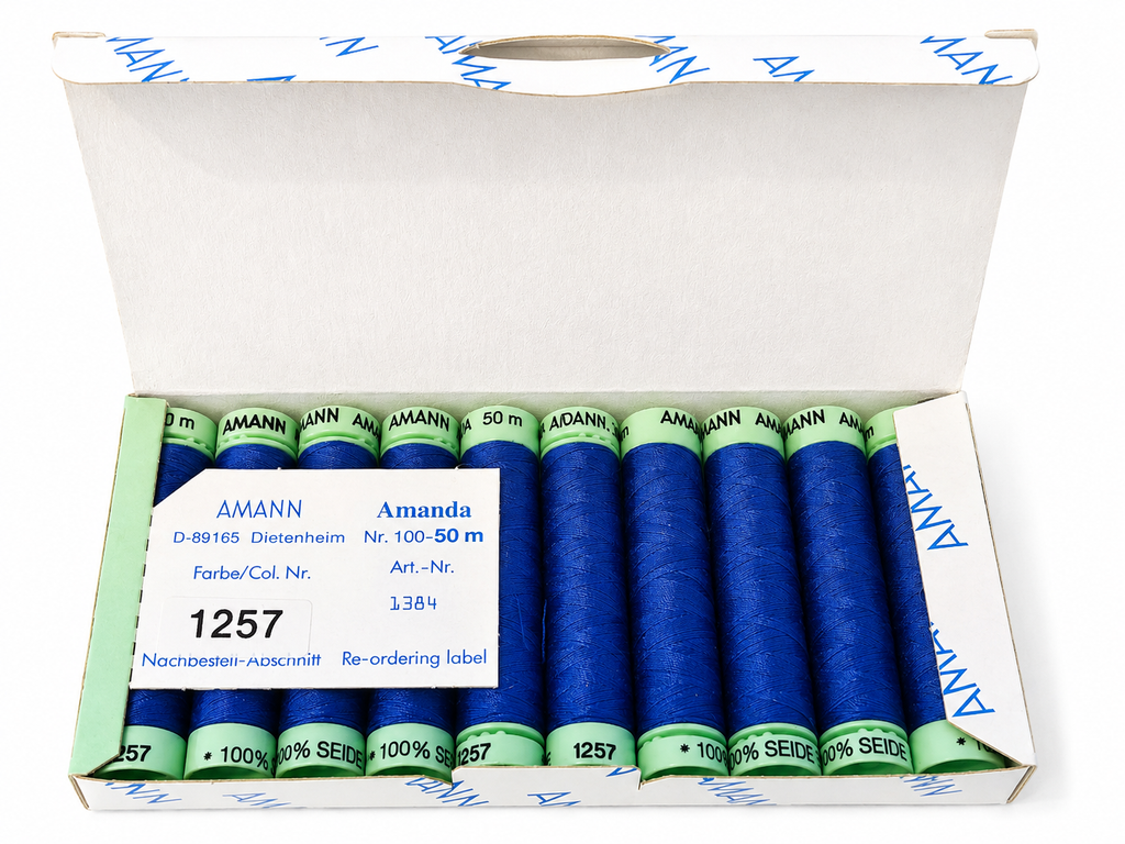 10 Bobines de fil à coudre 100 % soie AMANN Amanda – 50 m – Tons bleus