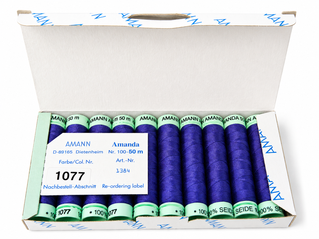 10 Bobines de fil à coudre 100 % soie AMANN Amanda – 50 m – Tons bleus