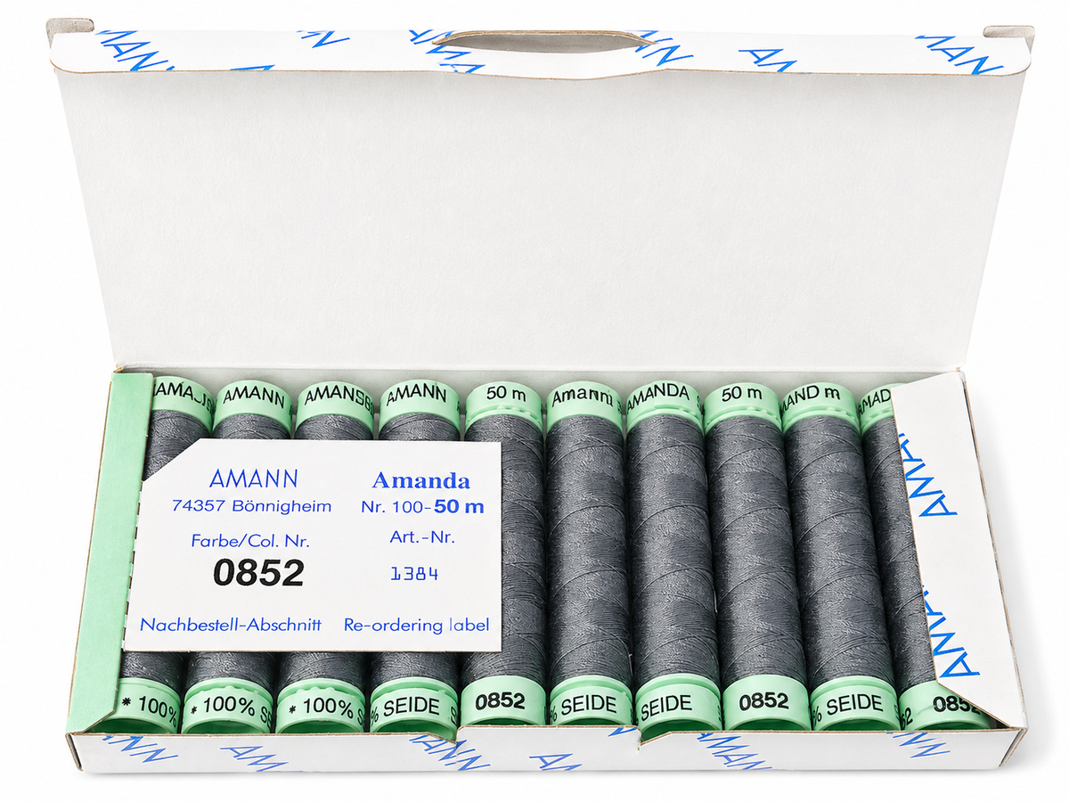 10 Bobine de fil à coudre 100 % soie AMANN Amanda – 50 m – Tons gris, taupe & mauve
