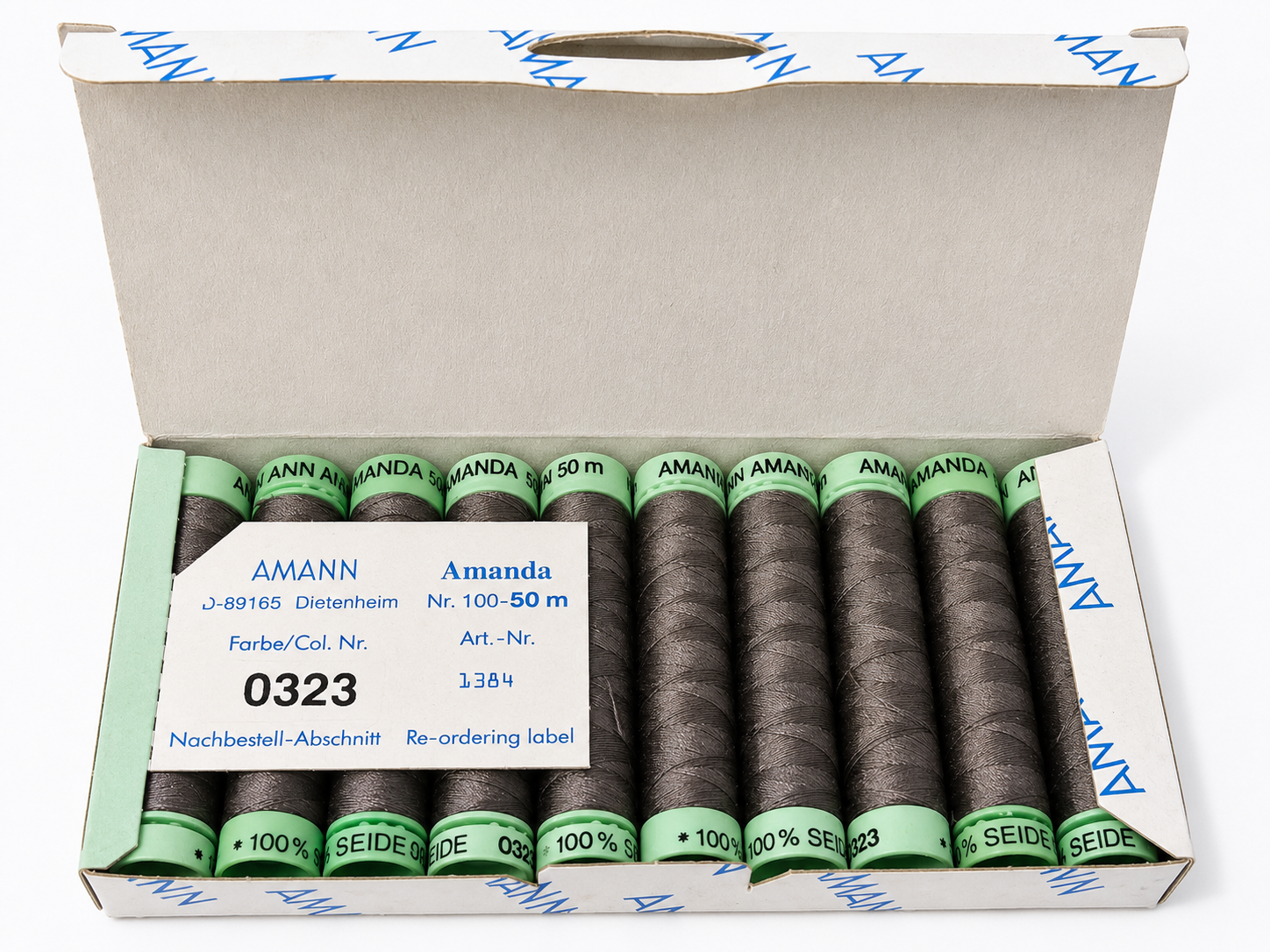 10 Bobine de fil à coudre 100 % soie AMANN Amanda – 50 m – Tons gris, taupe & mauve