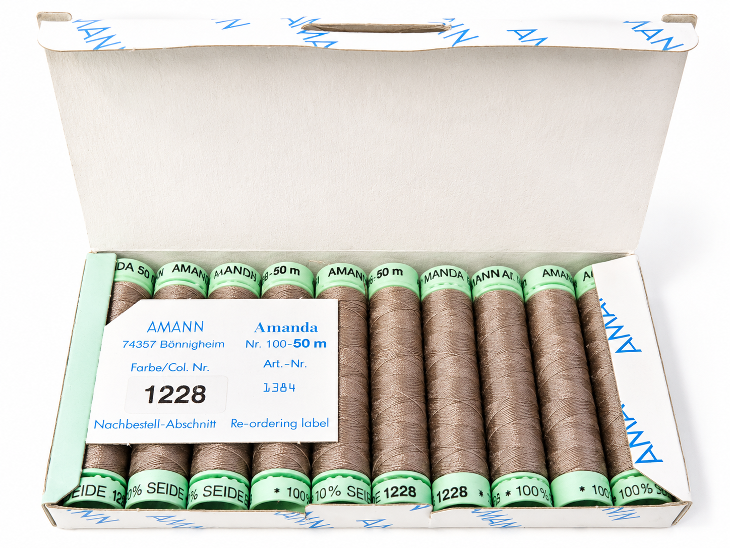 10 Bobine de fil à coudre 100 % soie AMANN Amanda – 50 m – Tons gris, taupe & mauve