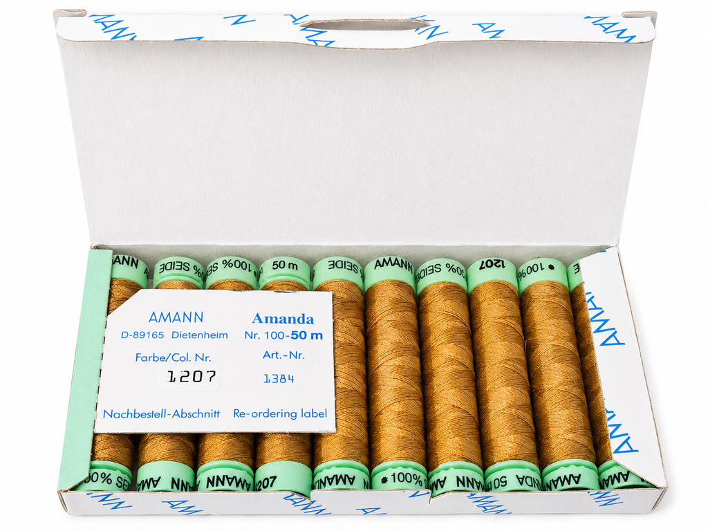 10 bobines de fil à coudre 100 % soie AMANN Amanda – 50 m – Tons jaunes & marron