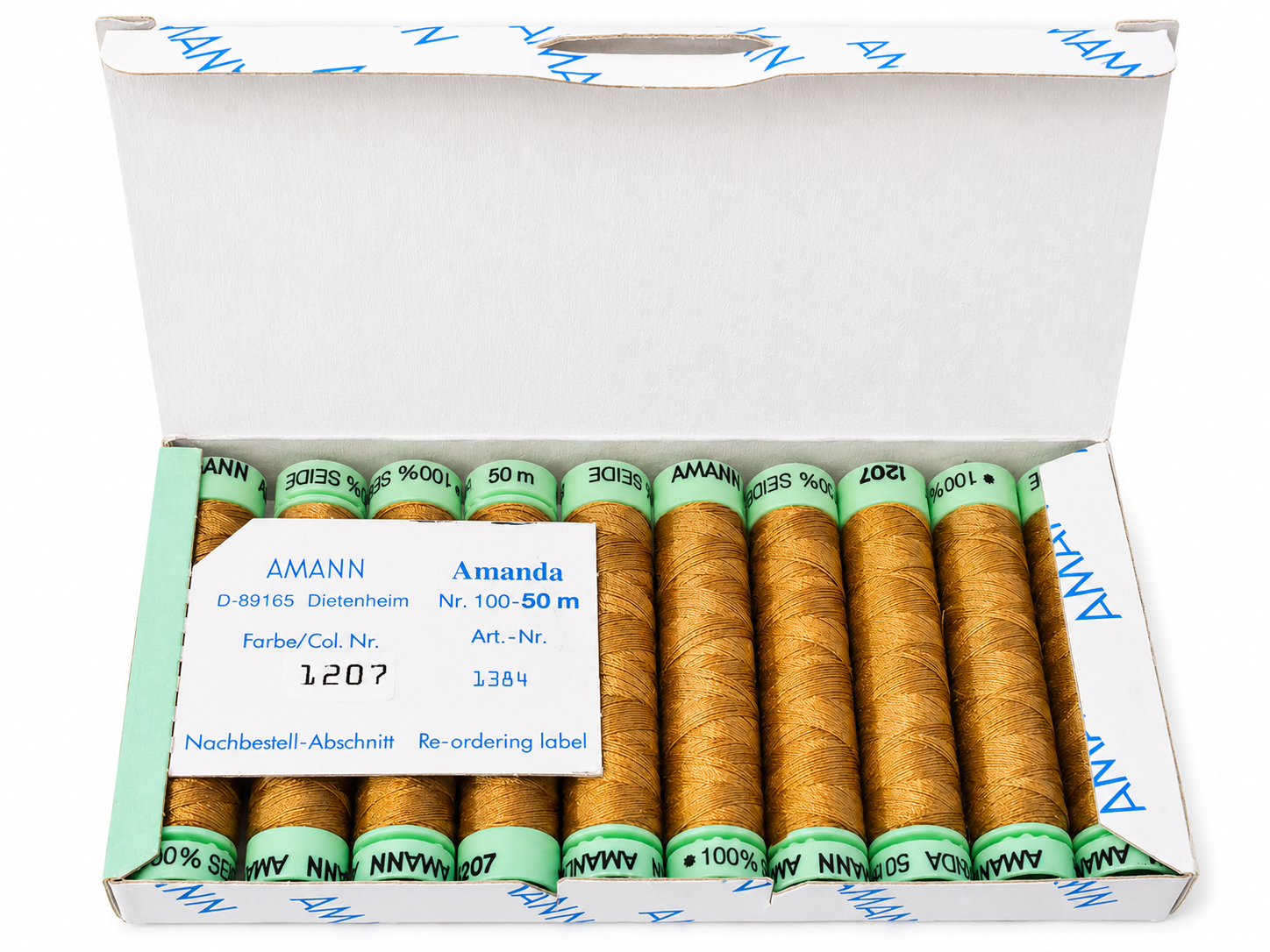 10 bobines de fil à coudre 100 % soie AMANN Amanda – 50 m – Tons jaunes & marron