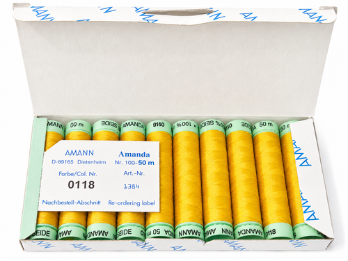 10 bobines de fil à coudre 100 % soie AMANN Amanda – 50 m – Tons jaunes & marron