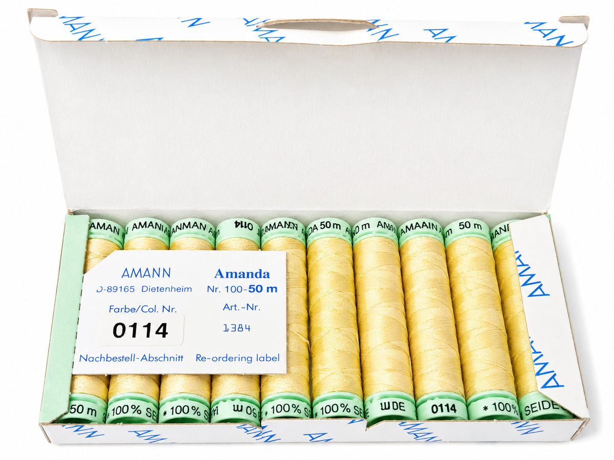 10 bobines de fil à coudre 100 % soie AMANN Amanda – 50 m – Tons jaunes & marron