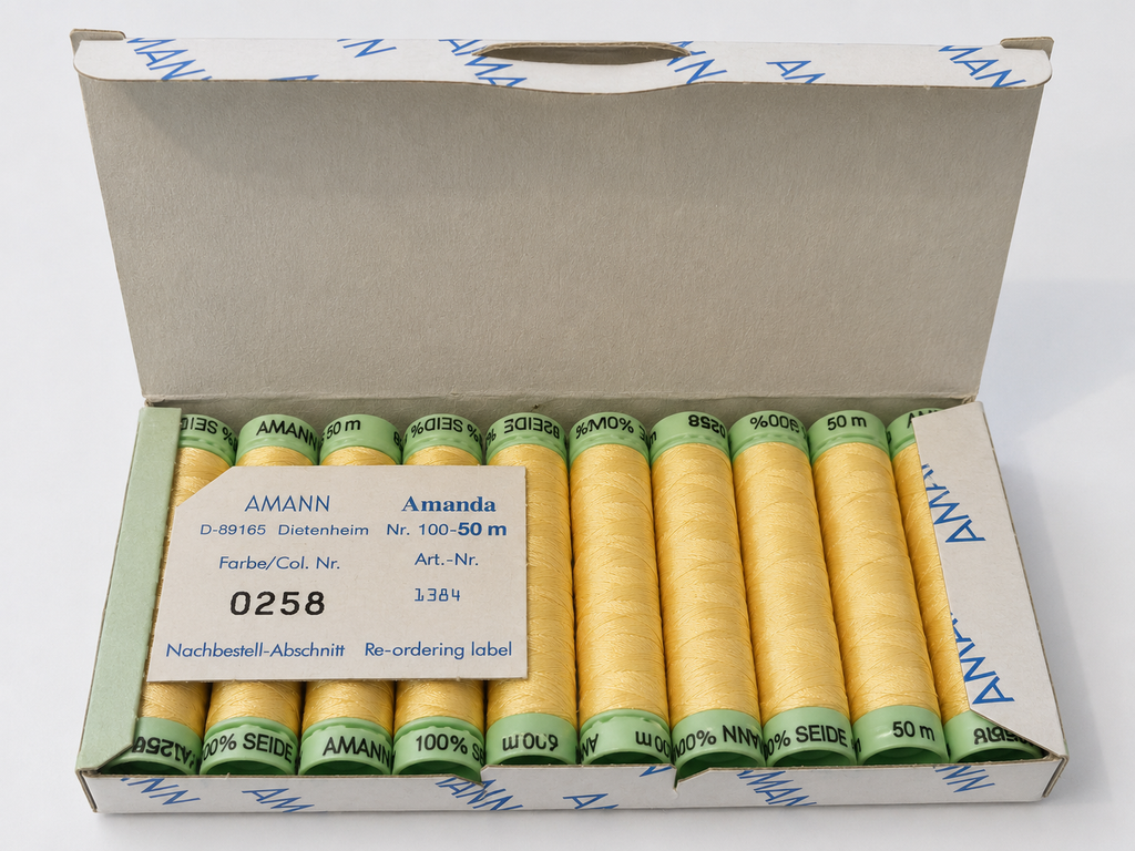 10 bobines de fil à coudre 100 % soie AMANN Amanda – 50 m – Tons jaunes & marron
