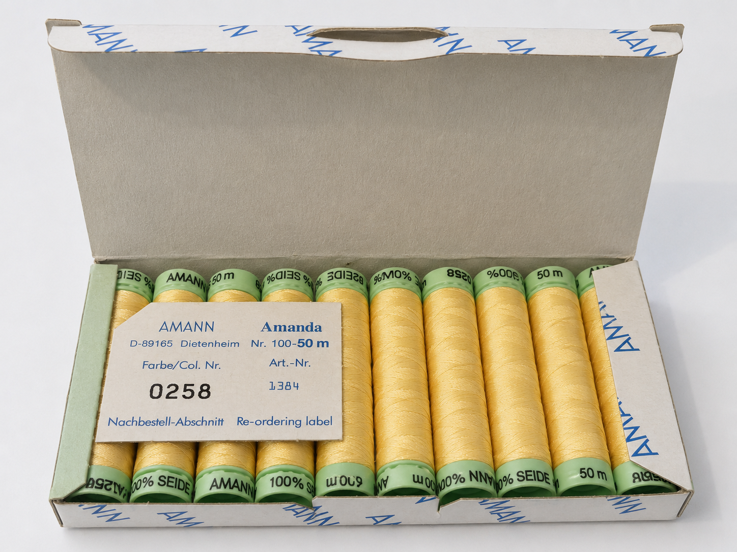10 bobines de fil à coudre 100 % soie AMANN Amanda – 50 m – Tons jaunes & marron