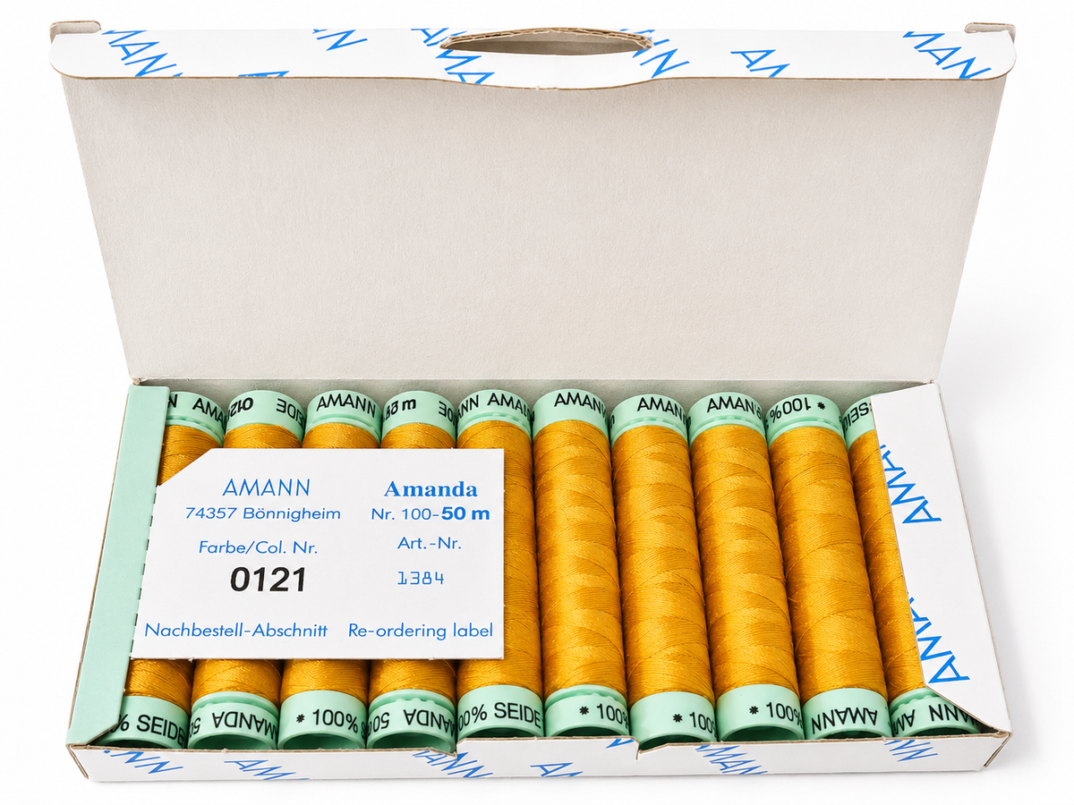 10 bobines de fil à coudre 100 % soie AMANN Amanda – 50 m – Tons jaunes & marron
