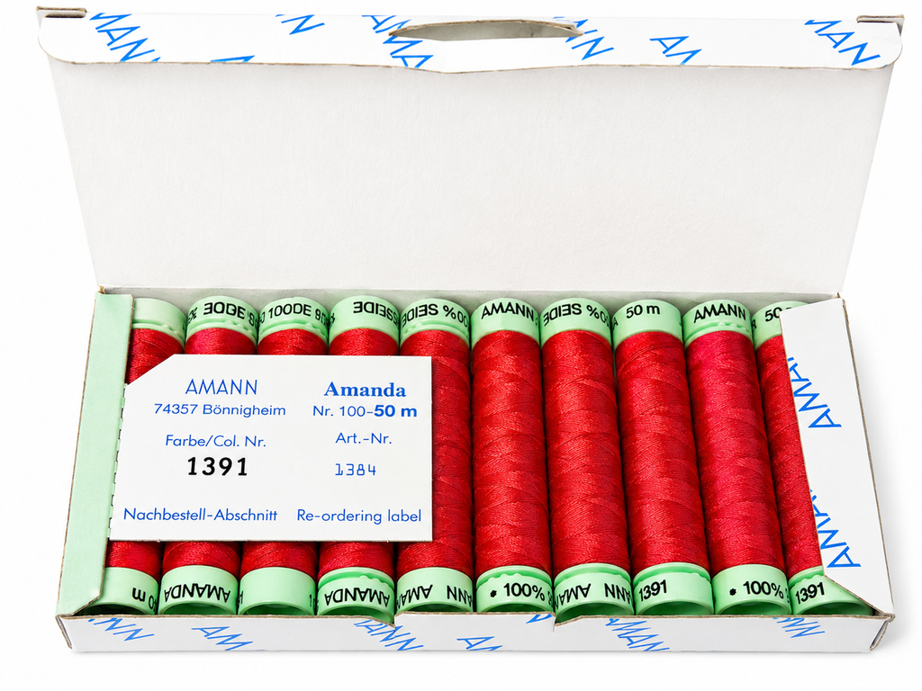 10 bobines de fil à coudre 100 % soie AMANN Amanda – 50 m – Tons rouges