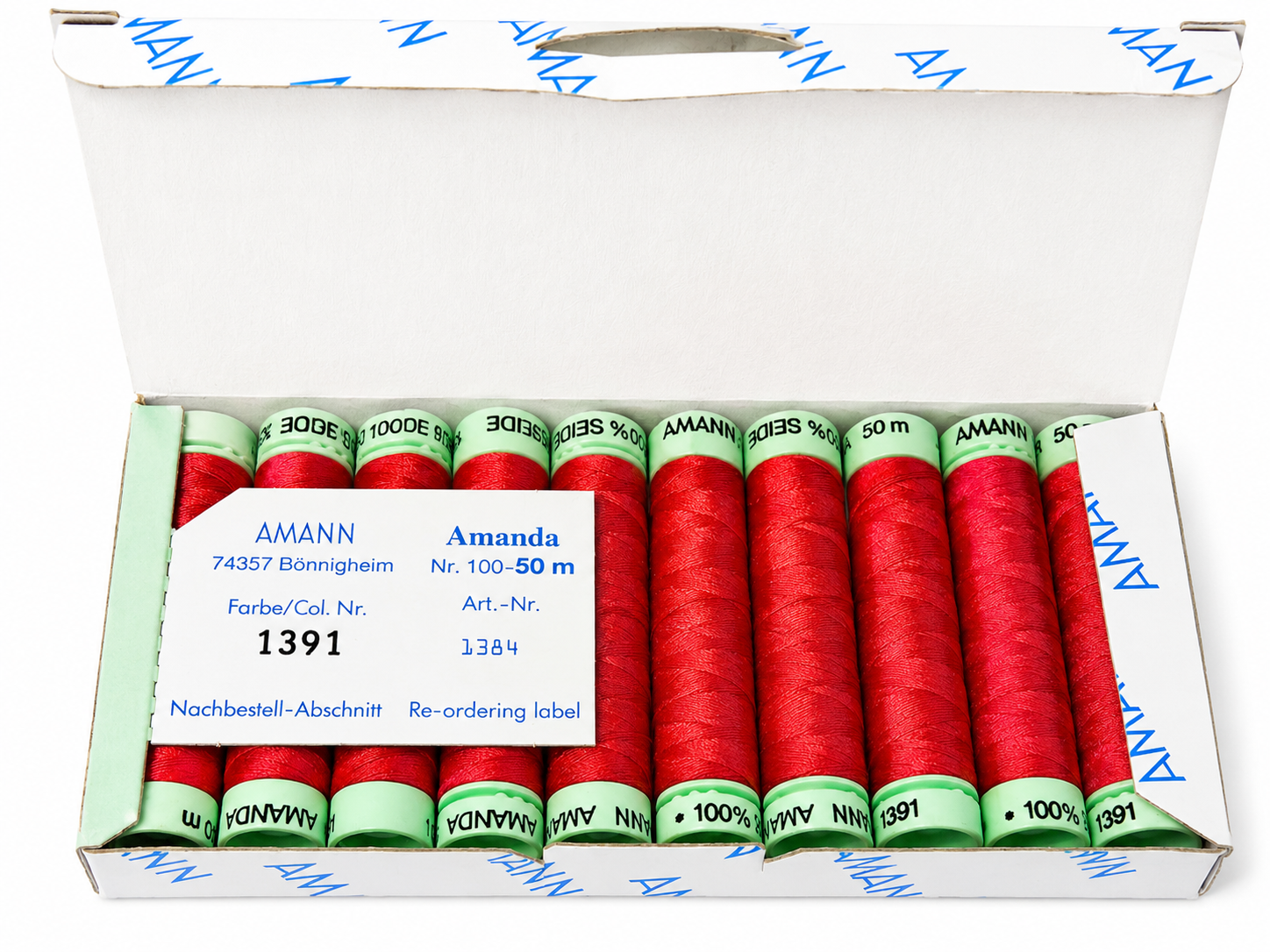 10 bobines de fil à coudre 100 % soie AMANN Amanda – 50 m – Tons rouges
