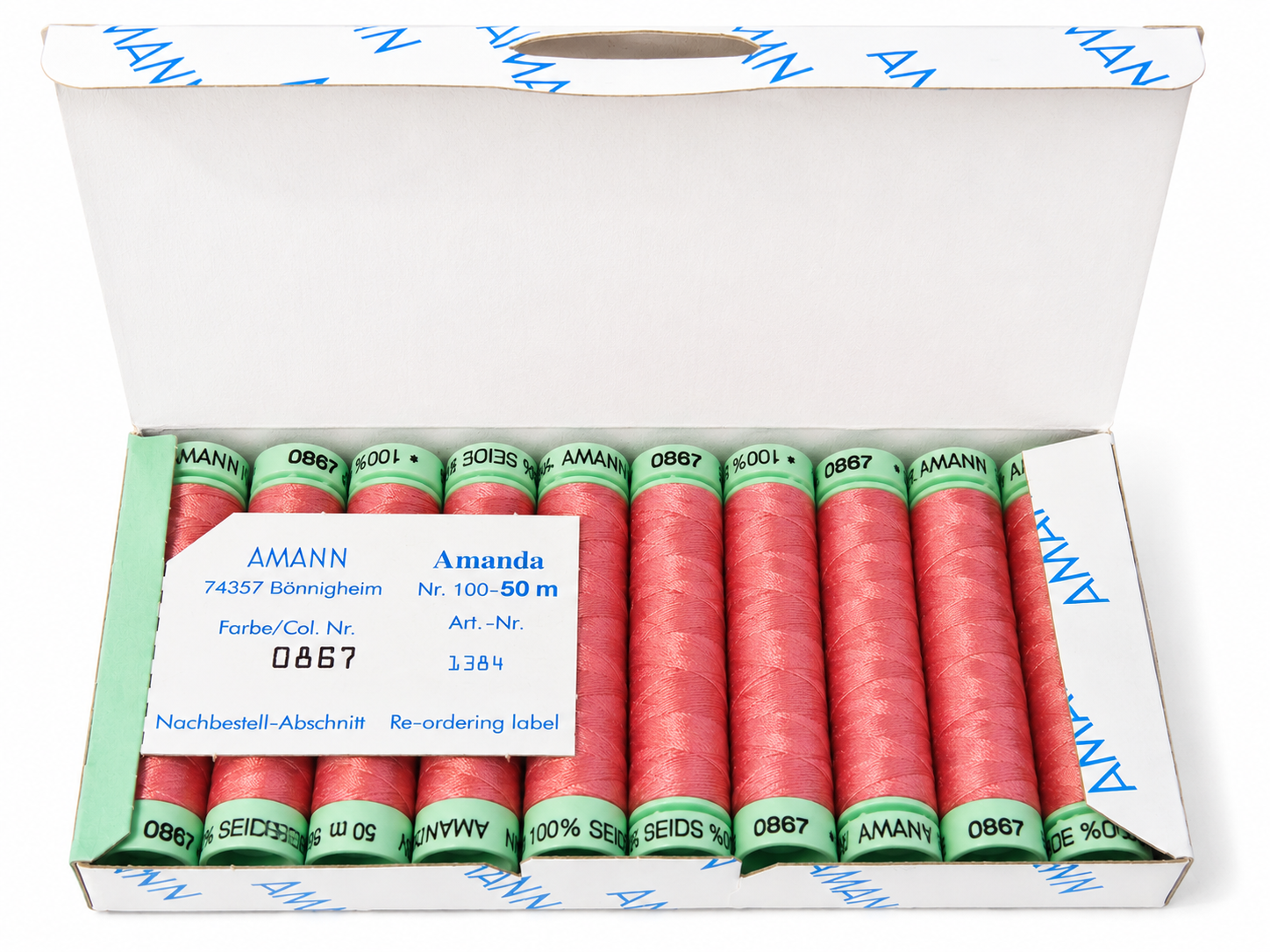10 Bobines de fil à coudre 100 % soie AMANN Amanda – 50 m – Tons rose divers