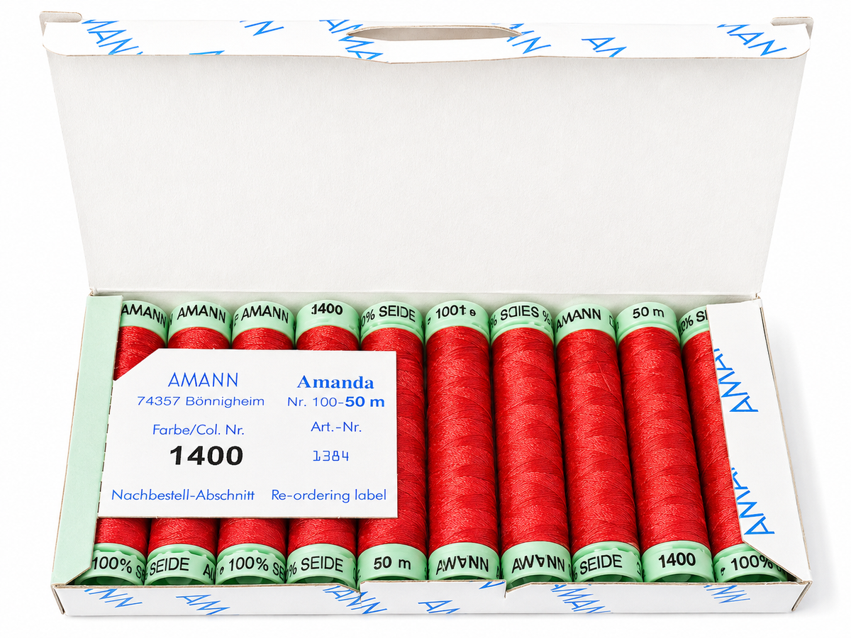 10 bobines de fil à coudre 100 % soie AMANN Amanda – 50 m – Tons rouges