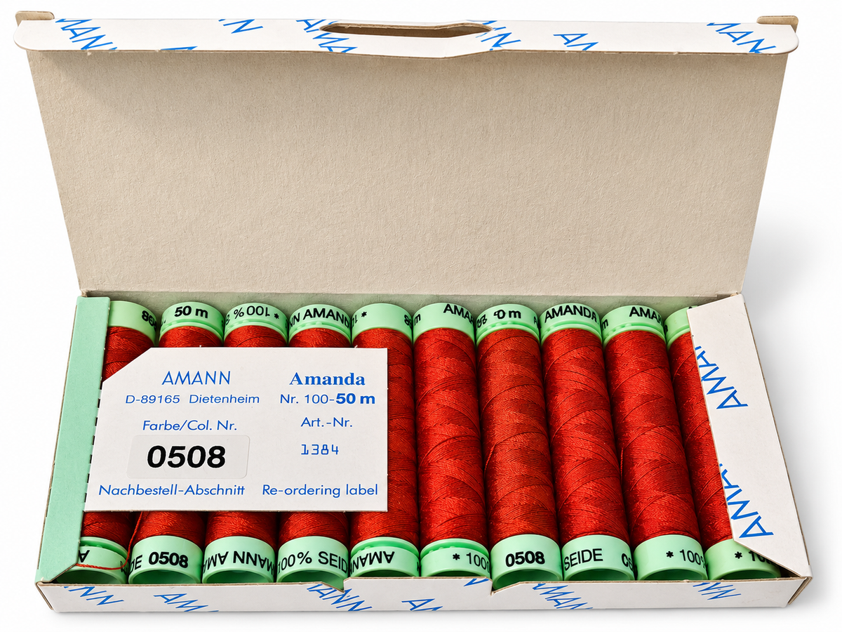 10 bobines de fil à coudre 100 % soie AMANN Amanda – 50 m – Tons rouges