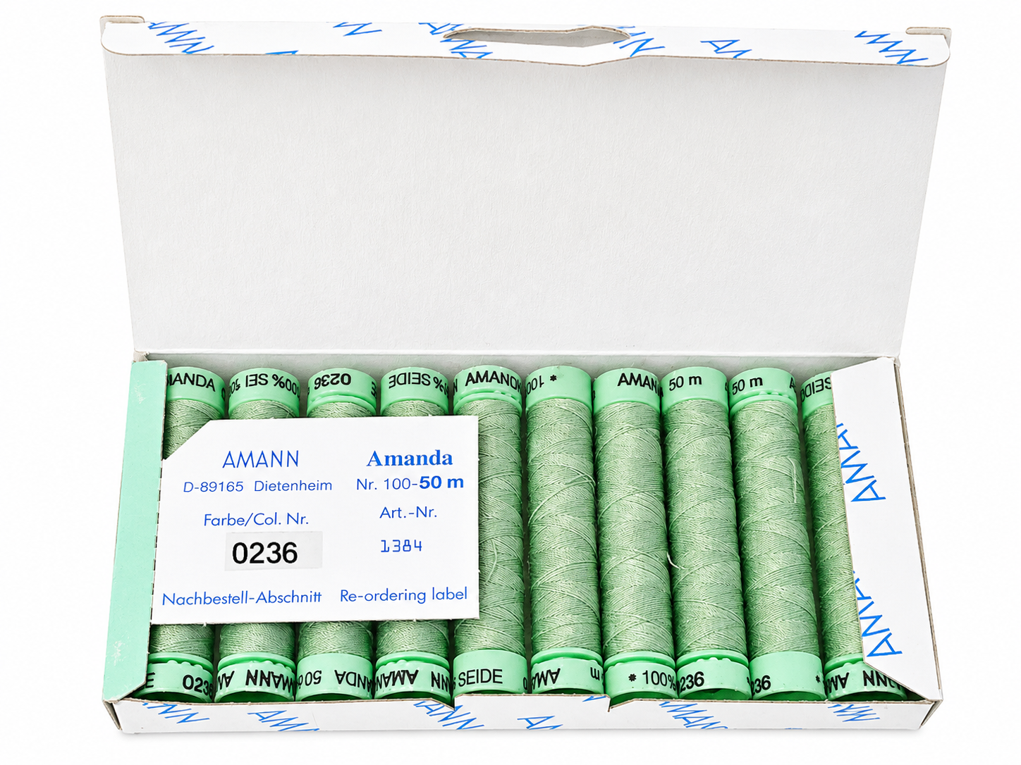 10 Bobine de fil à coudre 100 % soie AMANN Amanda – 50 m – Tons verts