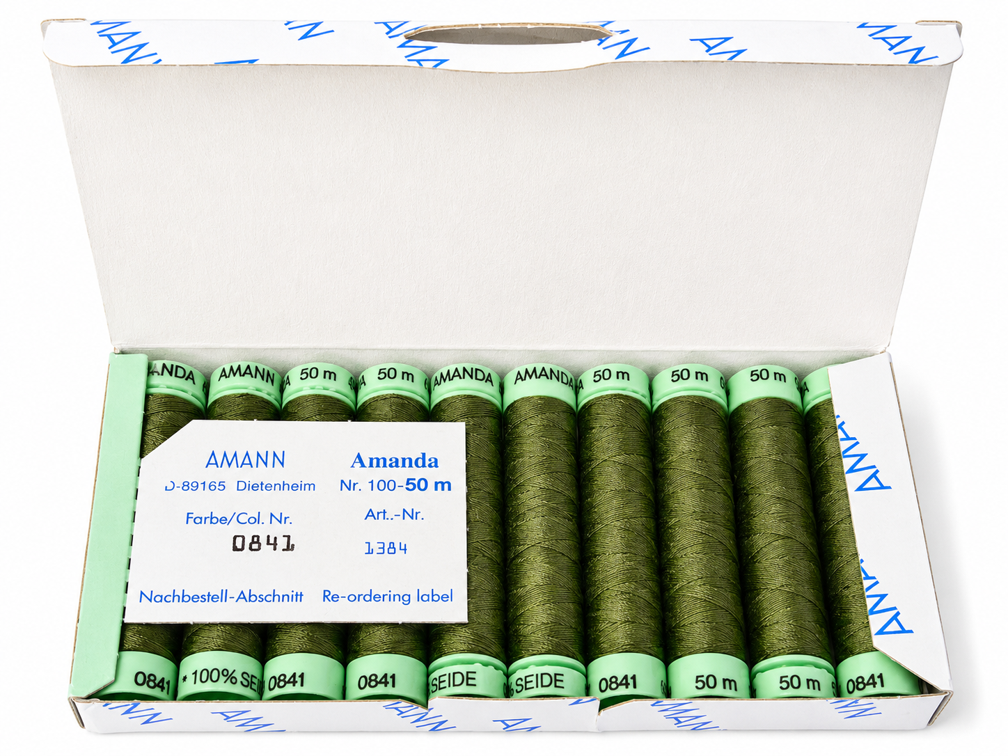 10 Bobine de fil à coudre 100 % soie AMANN Amanda – 50 m – Tons verts