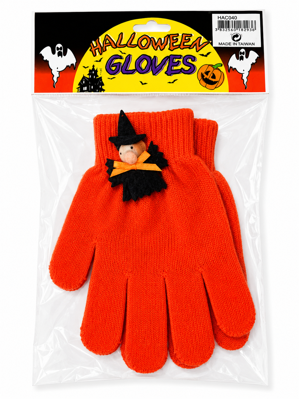 Gants Halloween Orange avec Sorcière