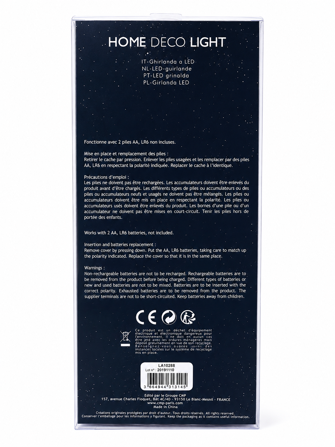 Guirlande lumineuse LED 10 boules blanc & doré – 3 m