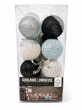 Guirlande lumineuse LED 16 boules bleu, blanc & noir – 3 m