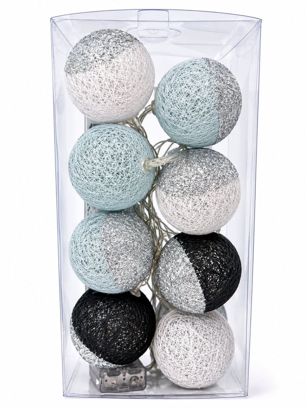 Guirlande lumineuse LED 16 boules bleu, blanc & noir – 3 m