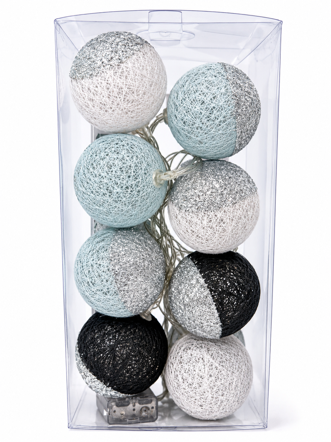 Guirlande lumineuse LED 16 boules bleu, blanc & noir – 3 m