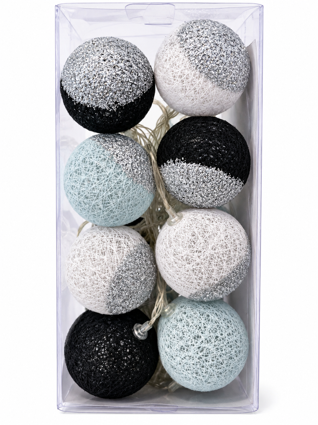 Guirlande lumineuse LED 16 boules bleu, blanc & noir – 3 m