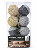 Guirlande lumineuse LED 16 boules beige, gris & noir – 3 m