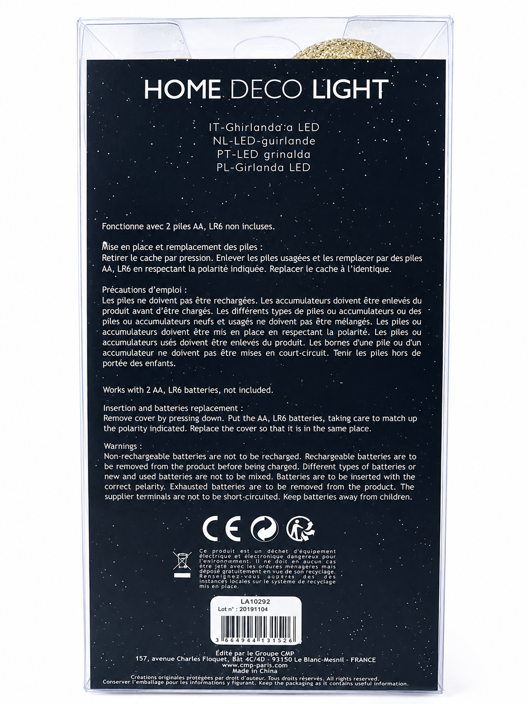 Guirlande lumineuse LED 16 boules beige, gris & noir – 3 m
