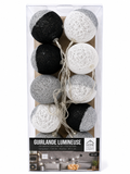 Guirlande lumineuse LED 10 boules noir, blanc & gris – 1,92 m