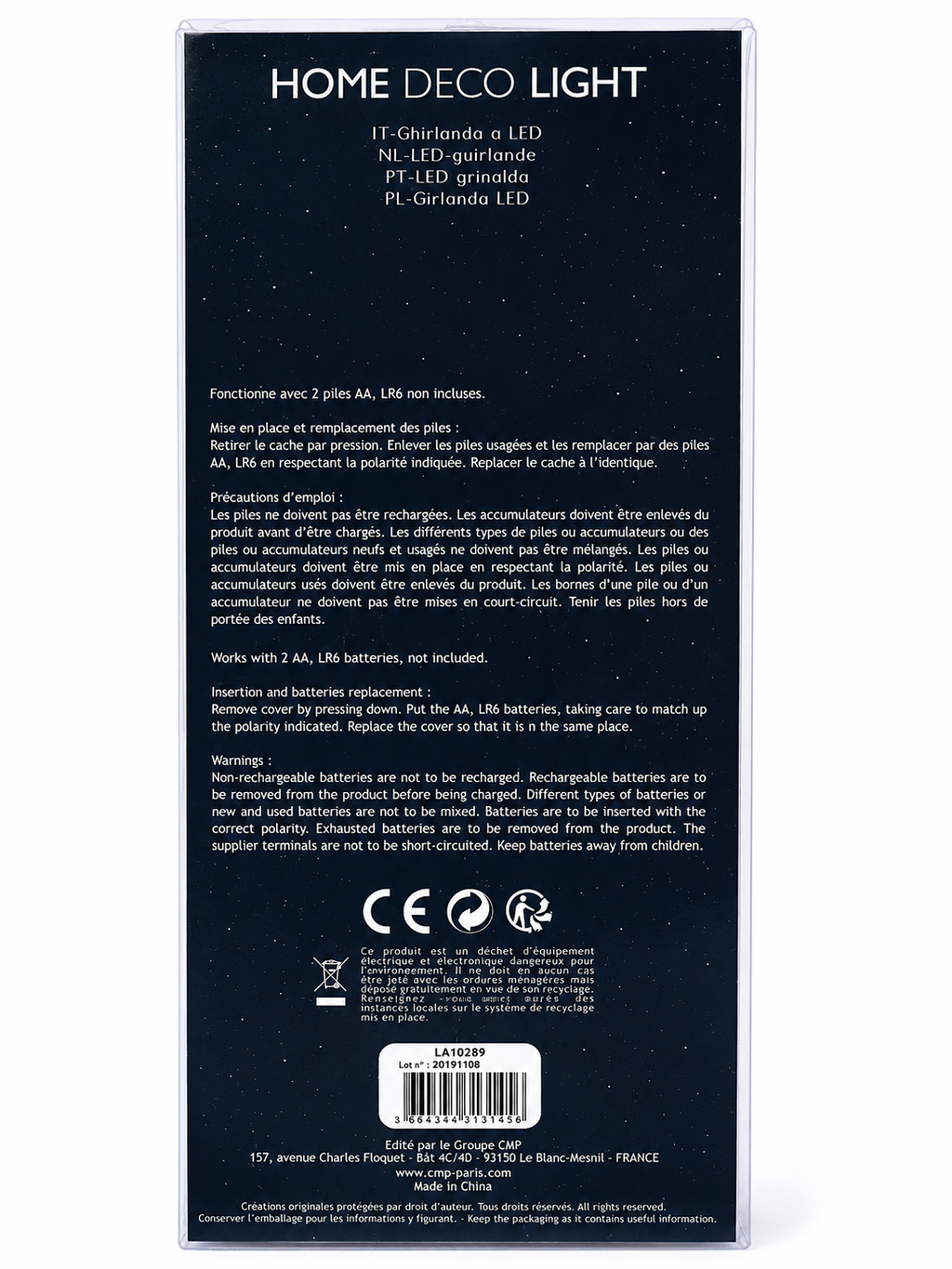 Guirlande lumineuse LED 10 boules noir, blanc & gris – 1,92 m
