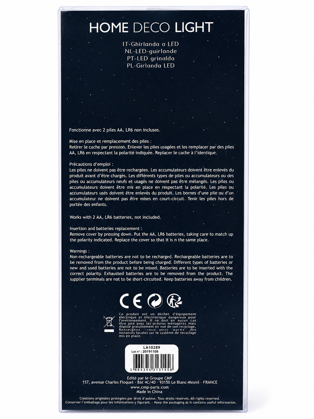 Guirlande lumineuse LED 10 boules noir, blanc & gris – 1,92 m