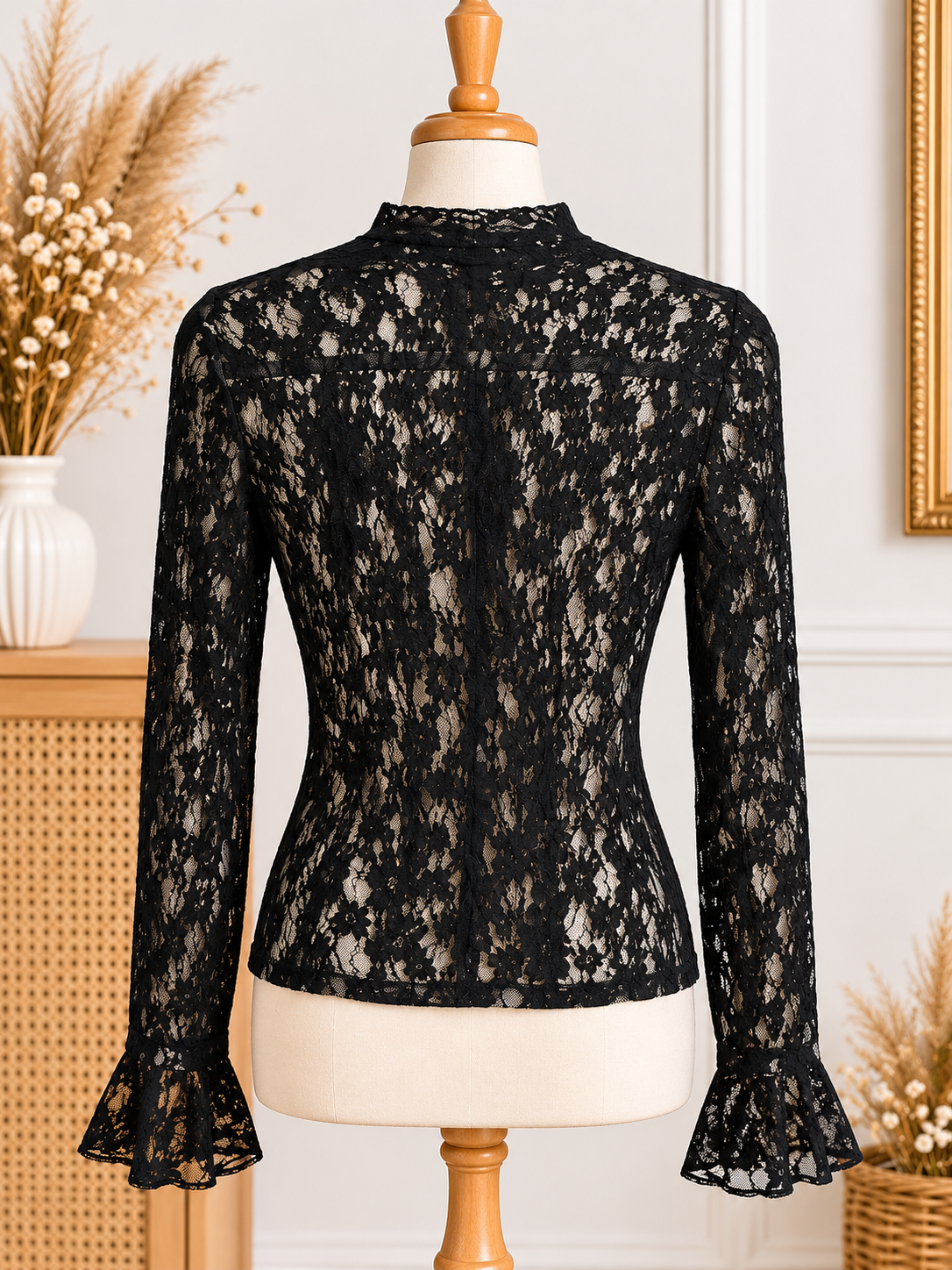 Haut femme noir en dentelle transparente – Made in Italy – S / M / L
