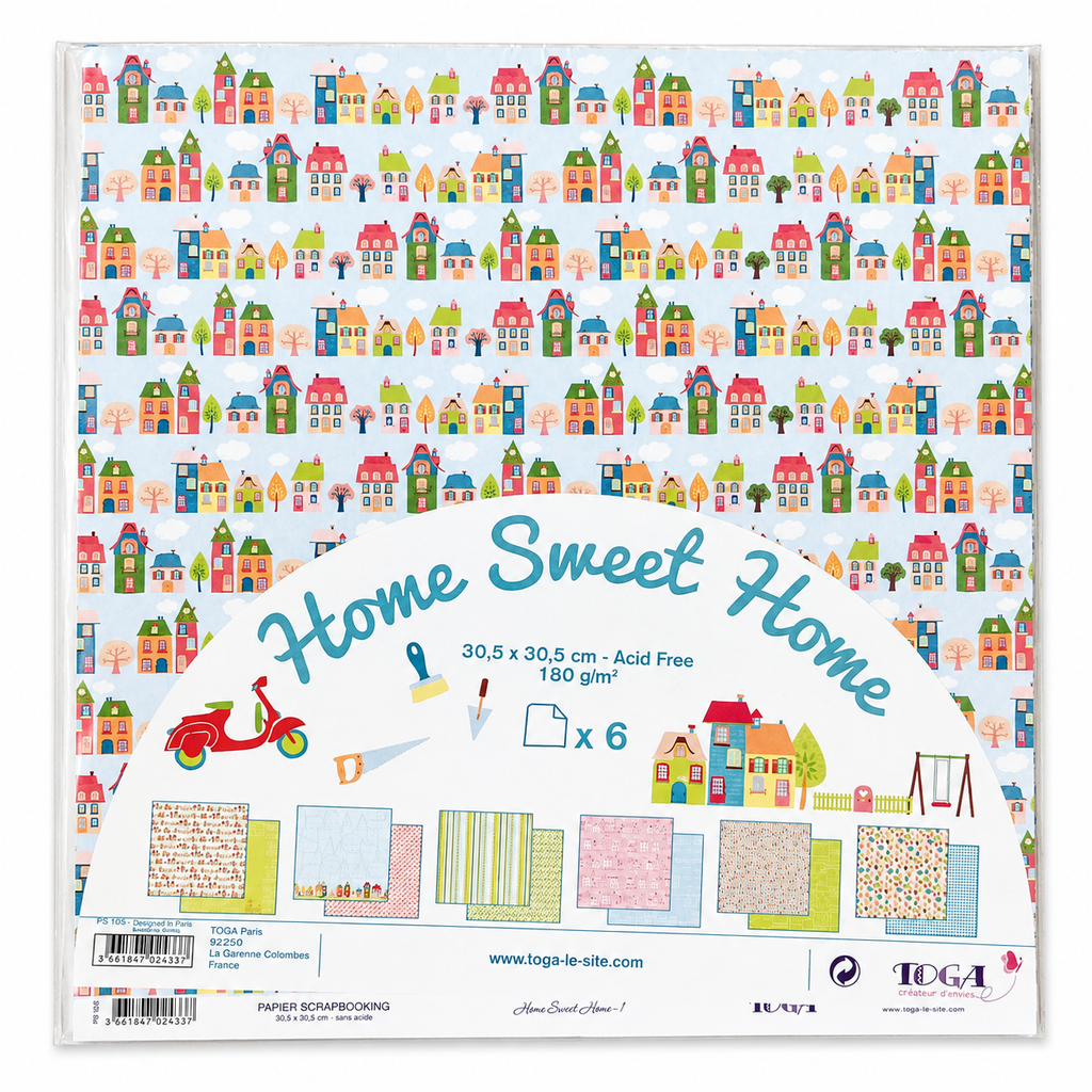 Set de 6 papiers scrapbooking « Home Sweet Home » – 30,5 × 30,5 cm