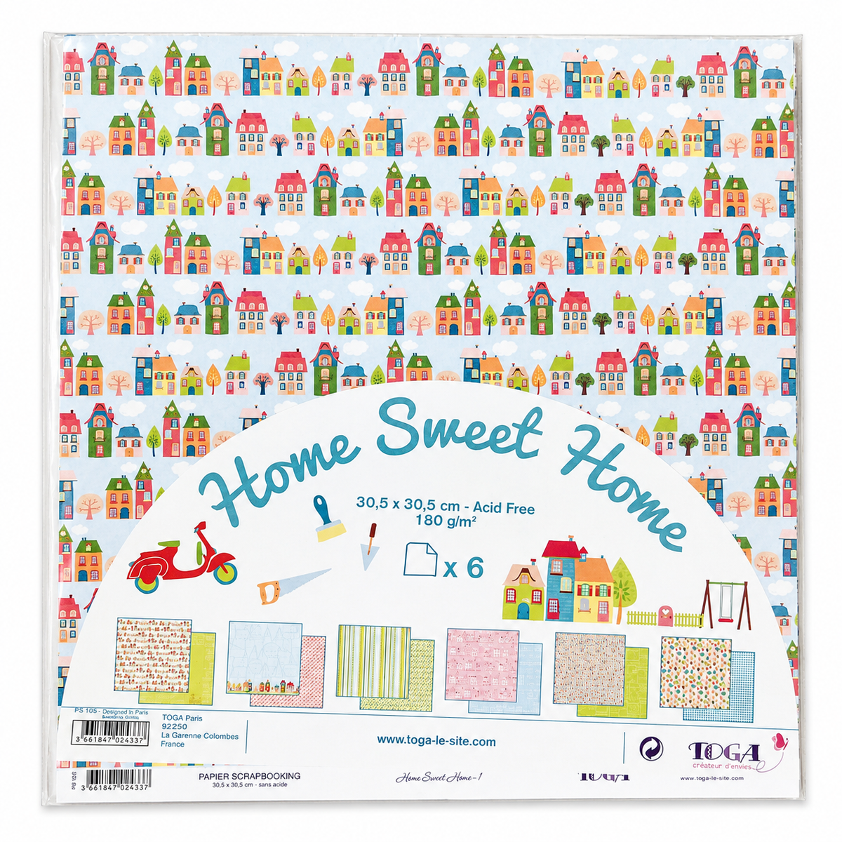 Set de 6 papiers scrapbooking « Home Sweet Home » – 30,5 × 30,5 cm