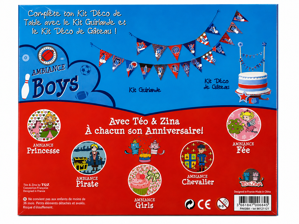 Kit décoration de table anniversaire garçon – Ambiance Boys – Téo & Zina