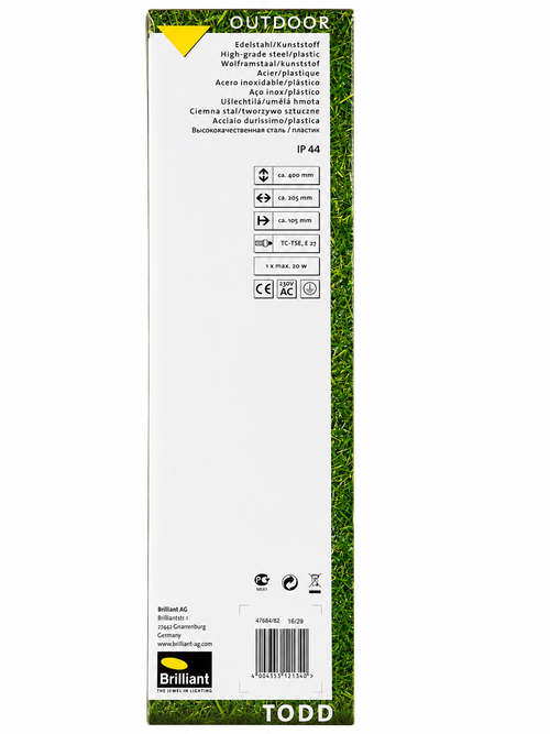 Borne lumineuse extérieure BRILLIANT TODD – 40 cm – E27 – IP44 – Inox