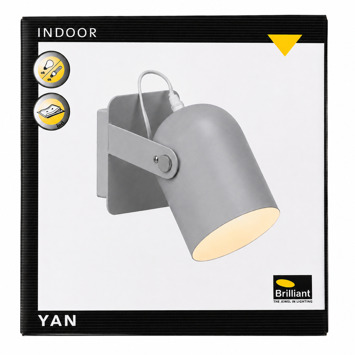 Applique murale intérieure BRILLIANT YAN – E27 – 30 W – 3 coloris