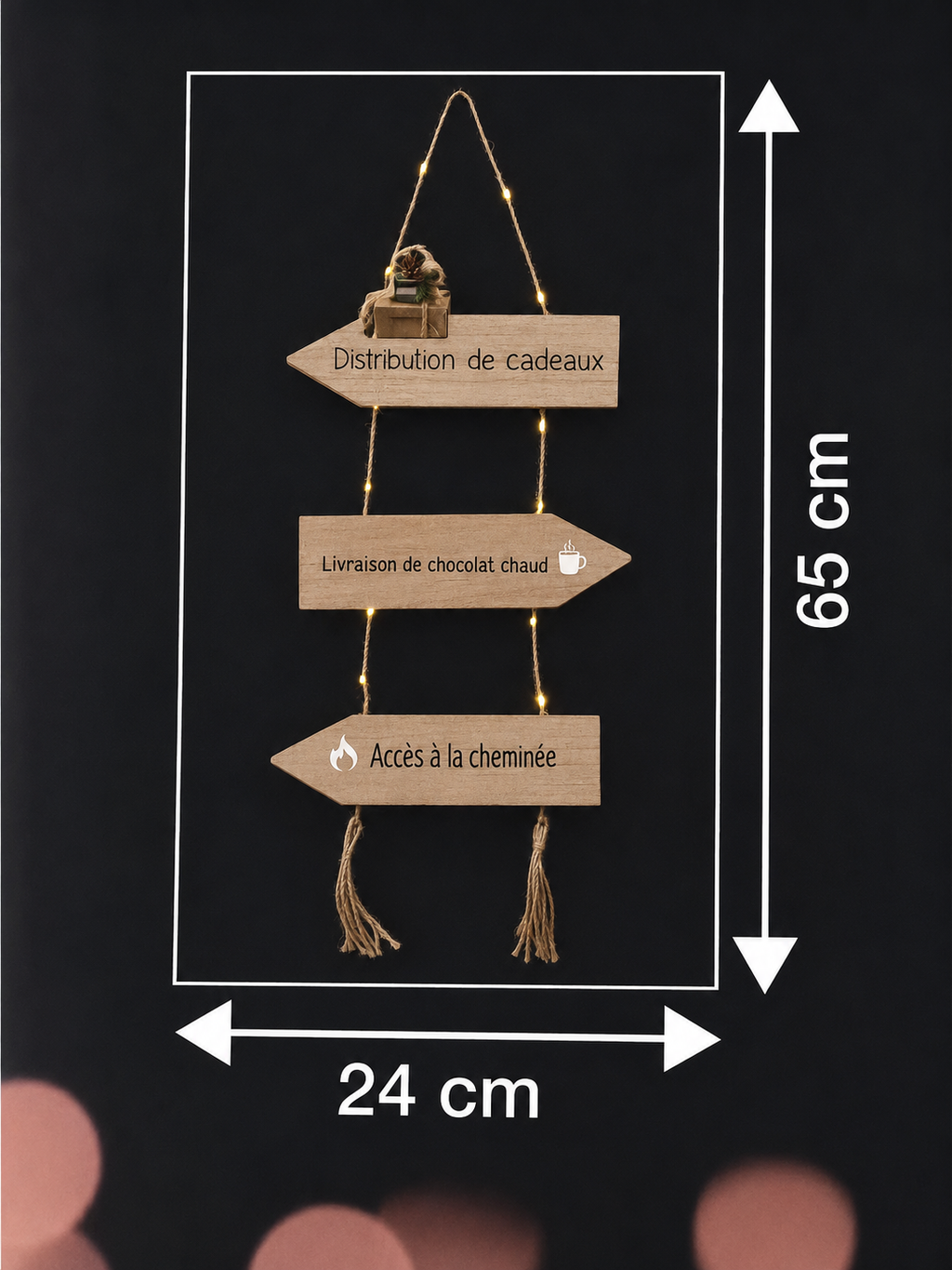Décoration lumineuse LED en bois – Panneaux directionnels de Noël
