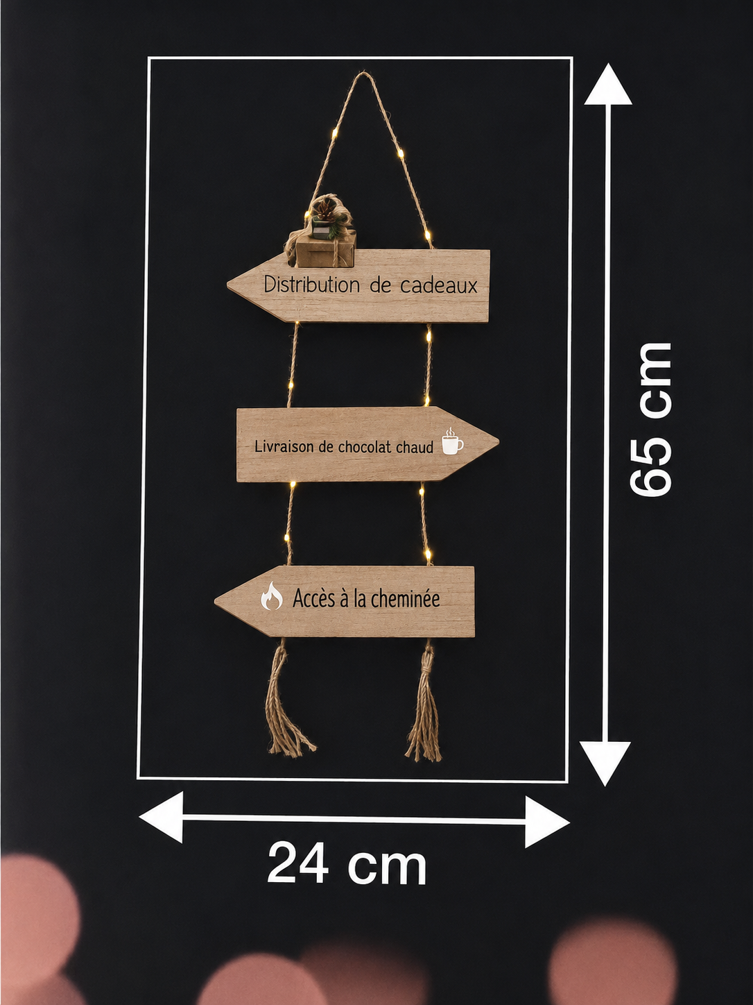 Décoration lumineuse LED en bois – Panneaux directionnels de Noël