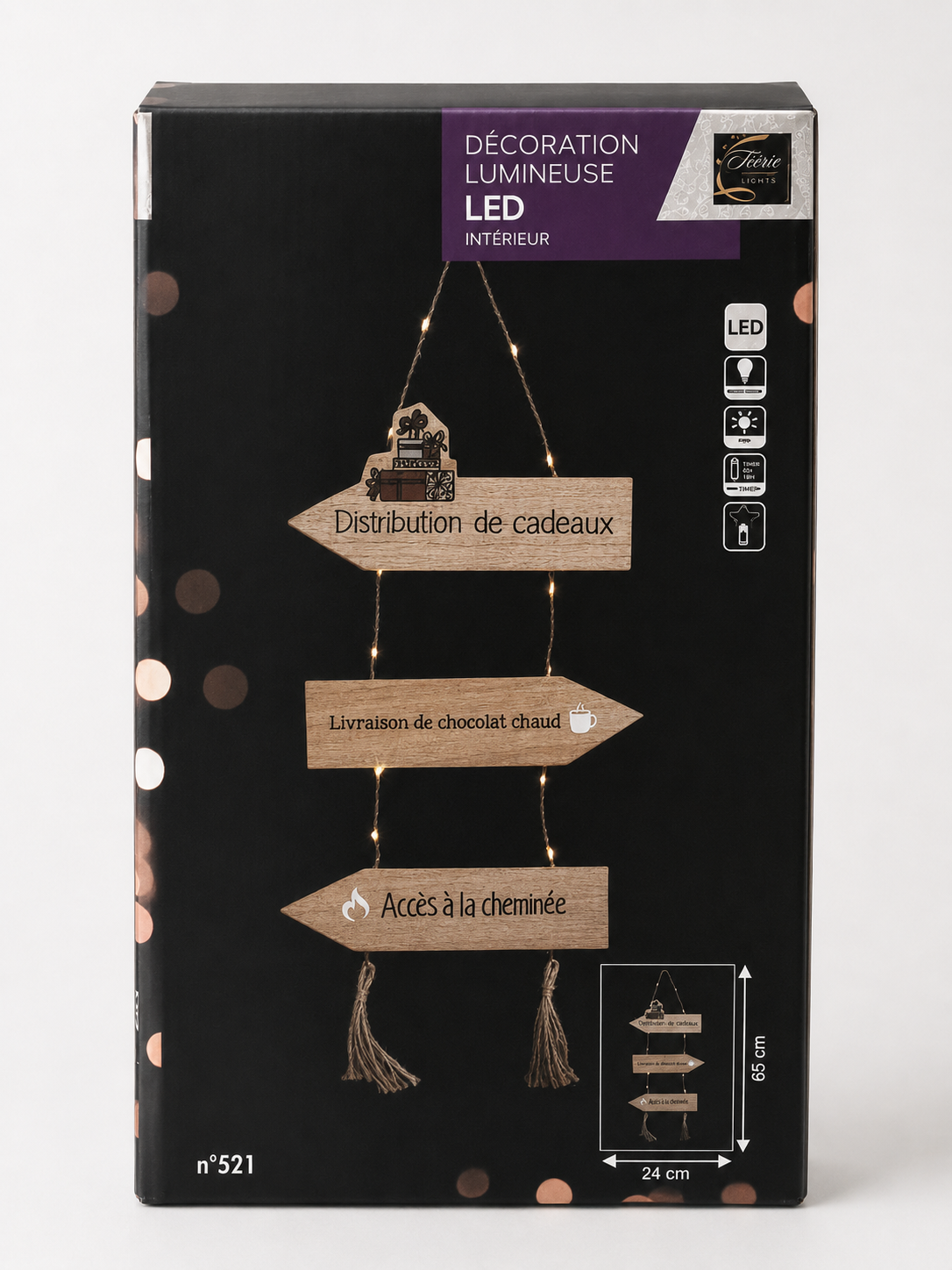 Décoration lumineuse LED en bois – Panneaux directionnels de Noël