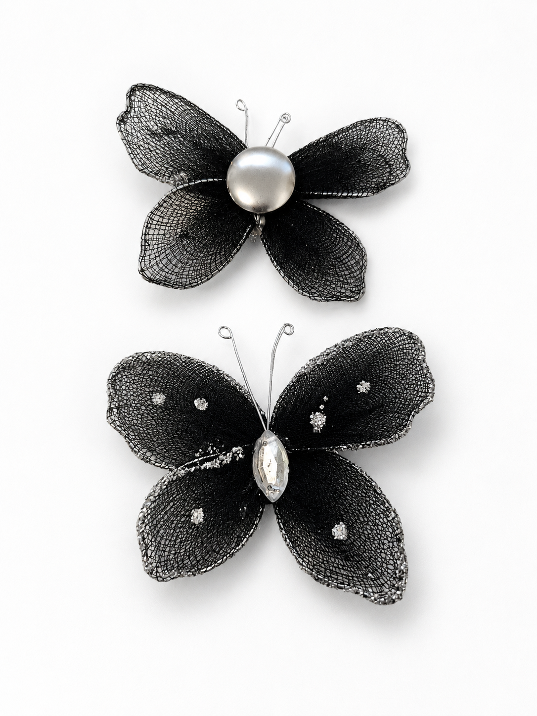 Papillon décoratif noir aimanté pour tissu x2