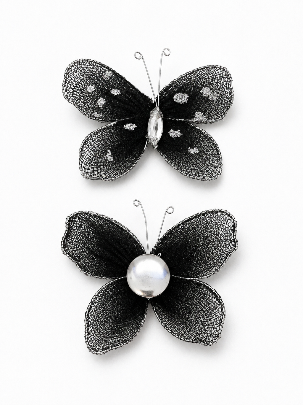 Papillon décoratif noir aimanté pour tissu x2