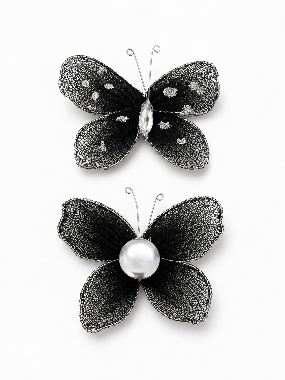 Papillon décoratif noir aimanté pour tissu x2