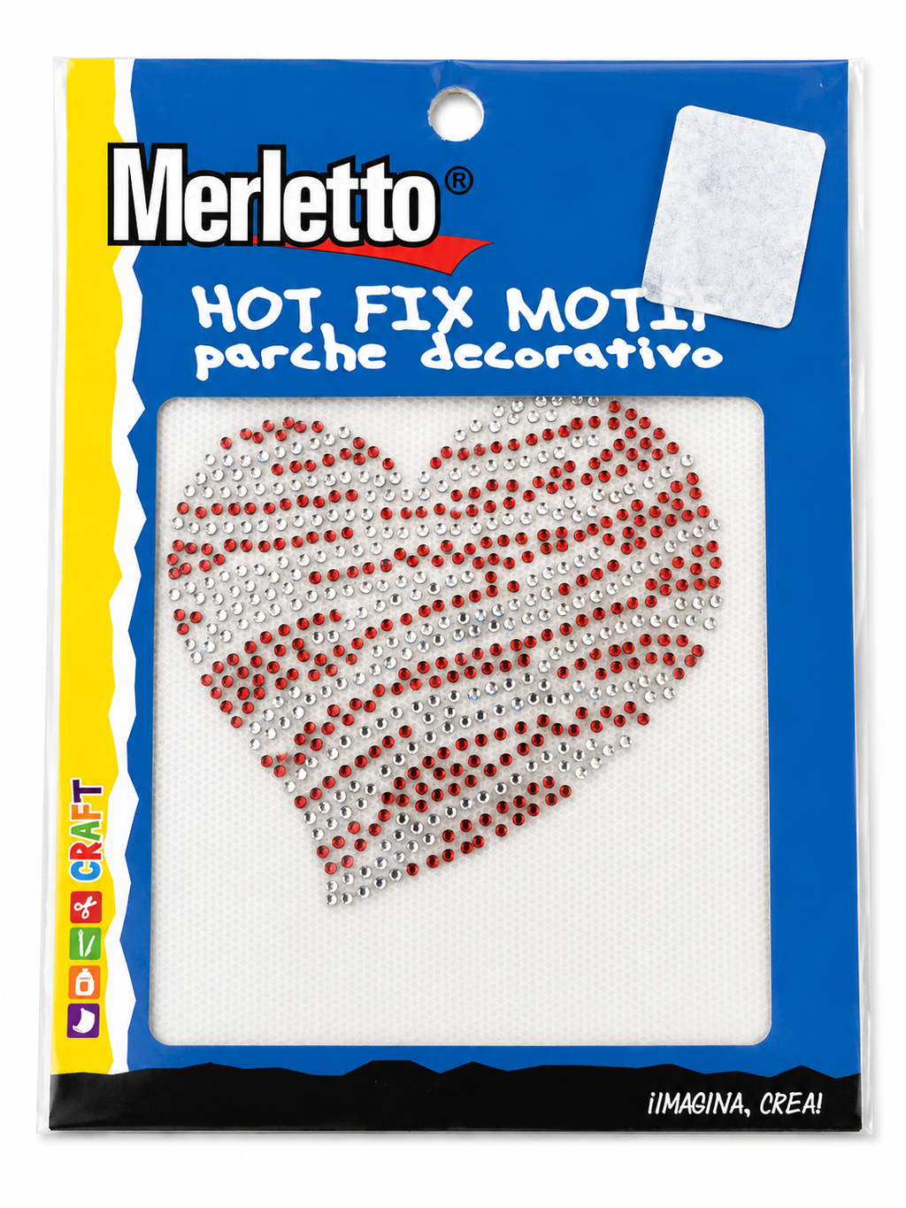 Patch thermocollant cœur à strass – Rouge & argent – Merletto