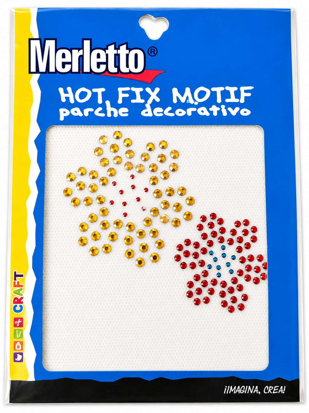 Motif thermocollant strass – Fleurs Or, Rouge & Bleu – Merletto