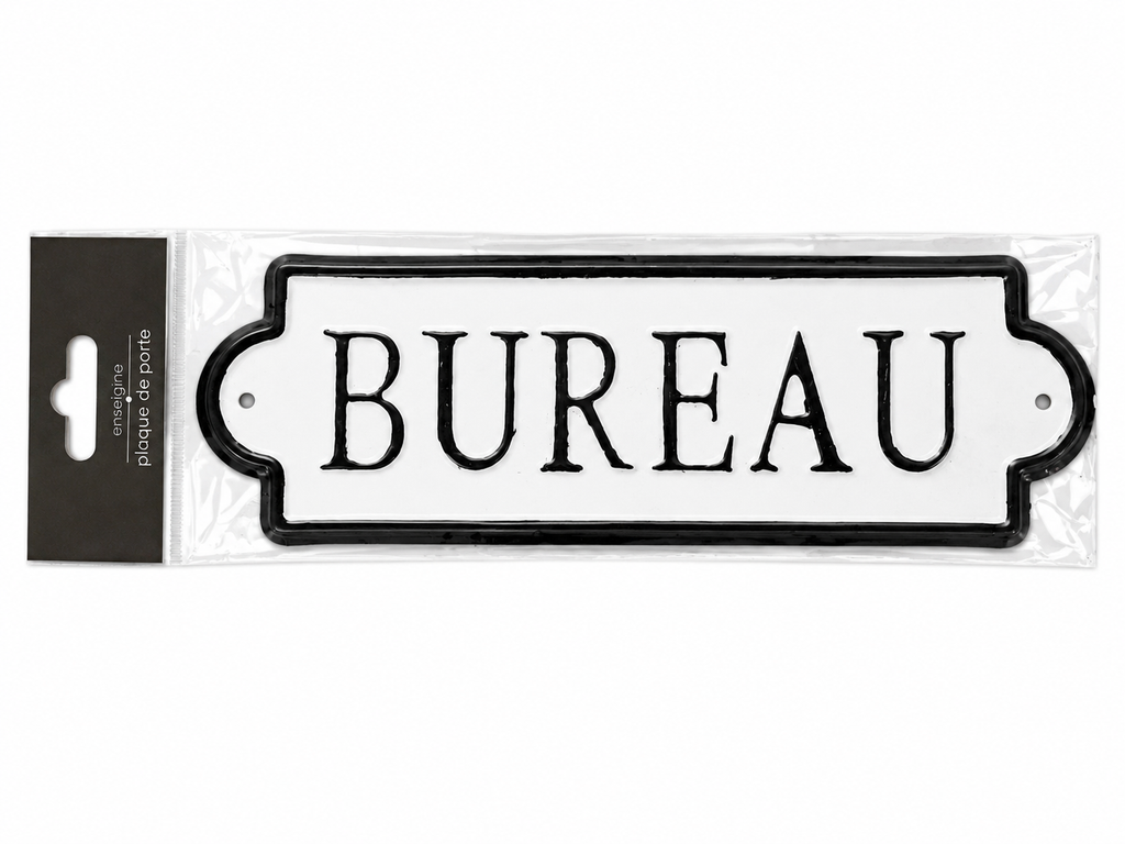 Plaque de porte « BUREAU » – Noir & blanc – 26 × 8,5 cm