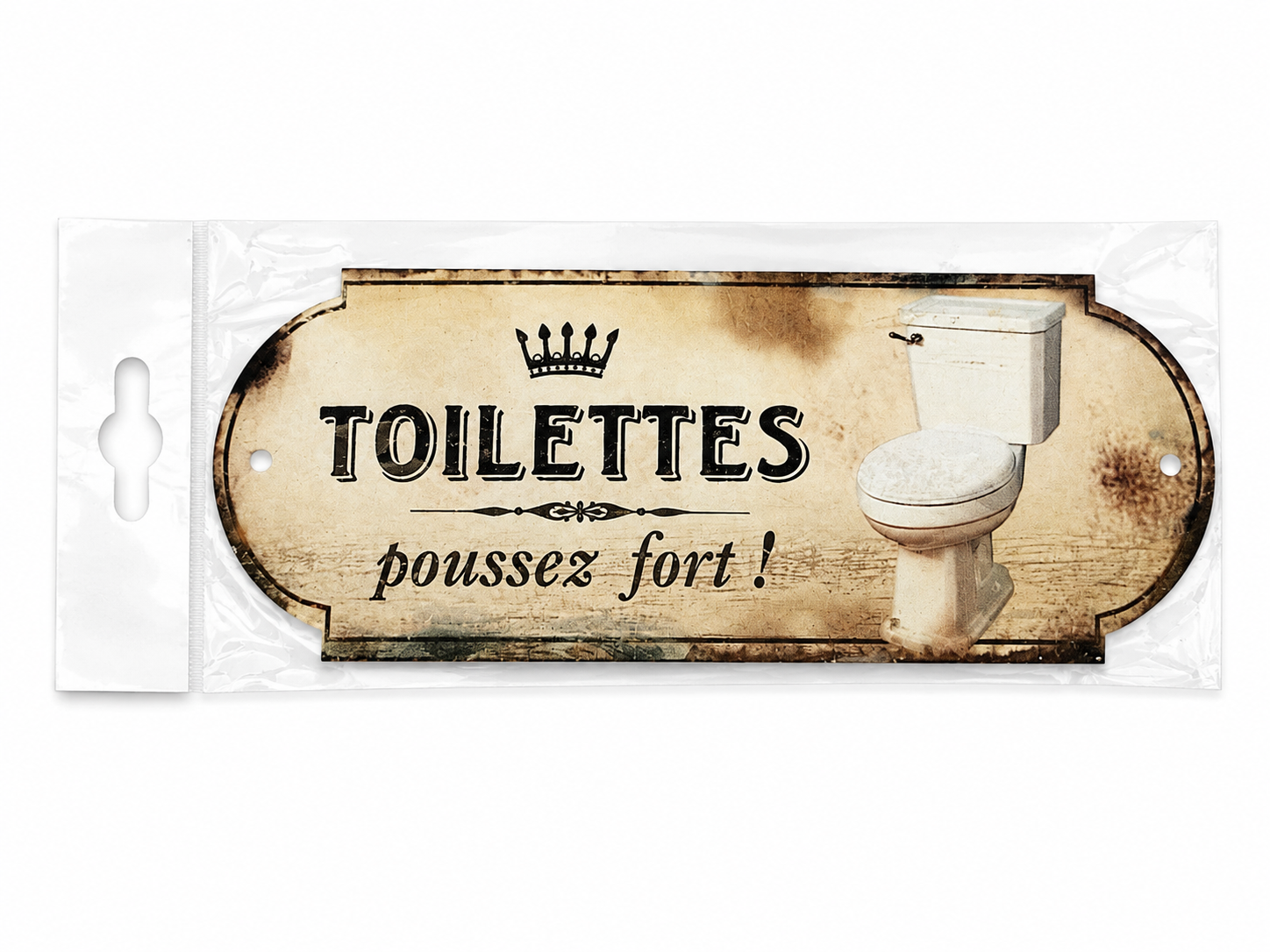 Plaque de porte « TOILETTES – Poussez fort ! » – Style rétro